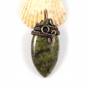 Krwawnik, Miedziany wisior z kamieniem krwistym, heliotrop, ręcznie wykonany, prezent dla niej, prezent dla mamy, prezent urodzinowy