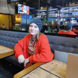 Czapka patchworkowa grochy na podszewce