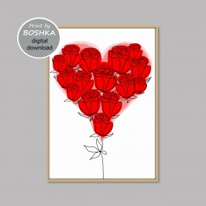 Grafika Różane Serce, plik cyfrowy do pobrania, wydrukuj jak chcesz