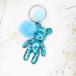 Brelok Miś - turkusowy brokat