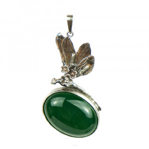 Wisior z zielonym agatem i ważką a955