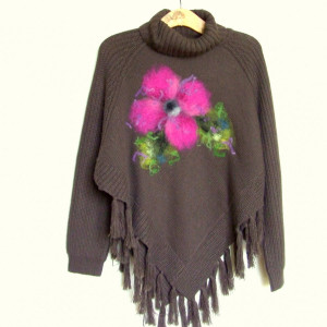 sweter poncho frędzle S/M