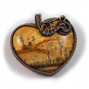 Jaspis krajobrazowy, Miedziany wisior z jaspisem, ręcznie wykonany, prezent dla niej, prezent dla mamy, prezent urodzinowy, biżuteria autorska