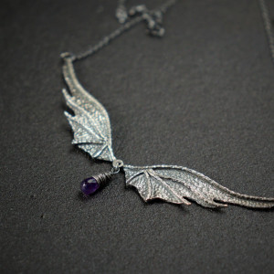 Naszyjnik / kolia skrzydła smoka z ametystem