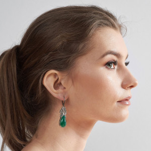 Srebrne kolczyki z zielonymi agatami Flora a737