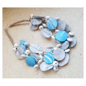 5160 duży naszyjnik niebieski biały szary