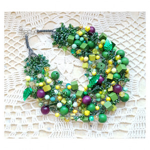 5165 naszyjnik kolia zielony żółty