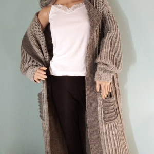 SZARO-SZARY KARDIGAN, SWETER, PŁASZCZ