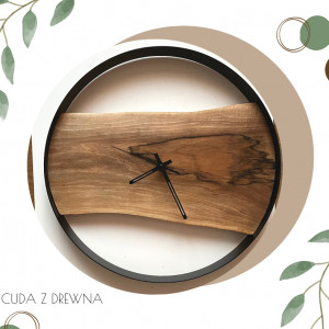 Duży zegar w metalowej obręczy z deską dębu - 70 cm