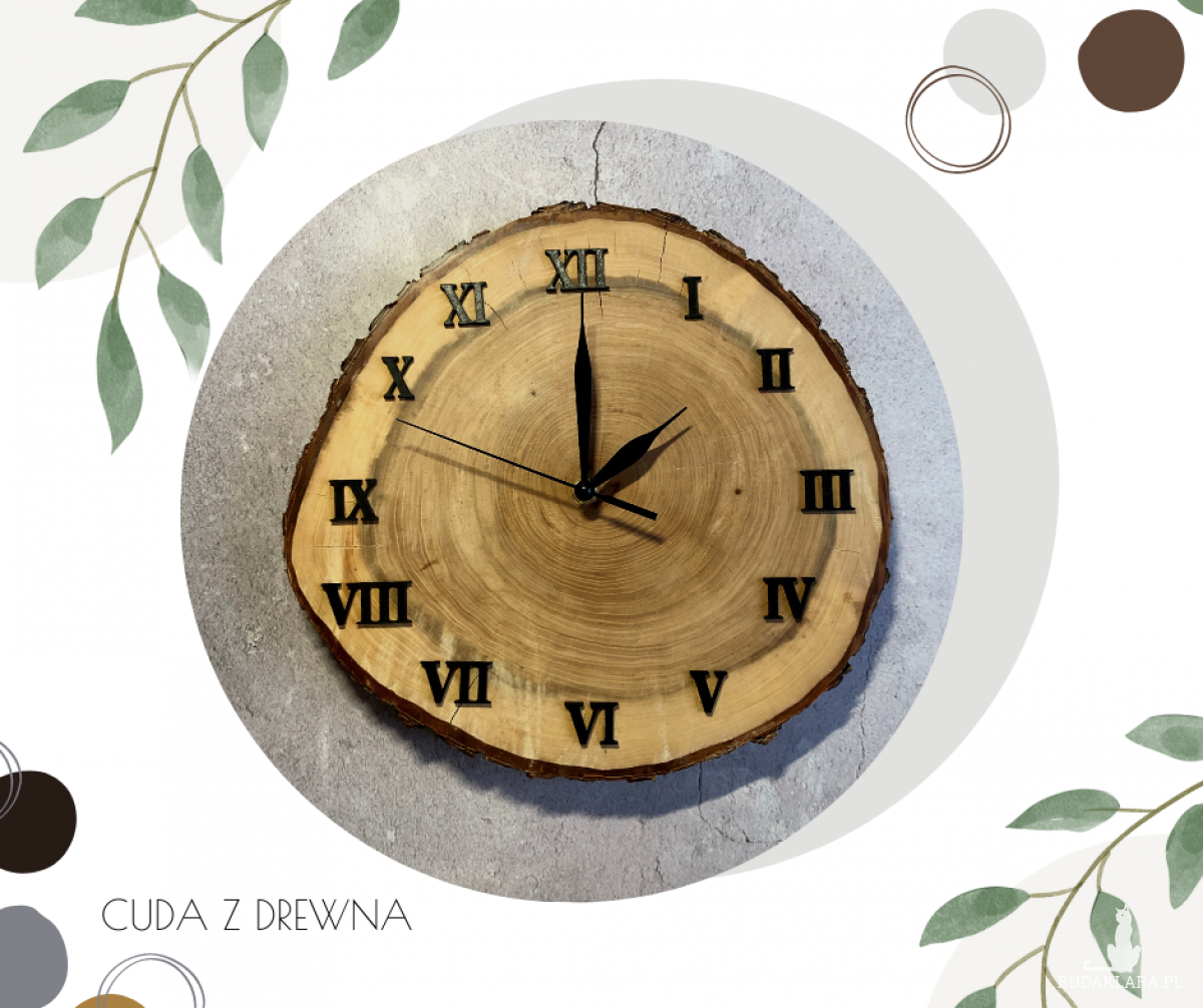 Drewniany zegar wiąz 30 cm, pełna personalizacja