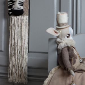 Makatka zebra, makrama dla chłopca, zawieszka na ścianę