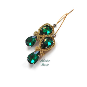 KOLCZYKI SUTASZ złoto ze srebrem zieleń