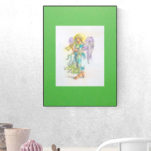 retro plakat A3, vintage obrazek do domu, aniołek plakat 30x40, retro plakat z aniołkiem, vintage obrazek z aniołem, anioł obrazek 30x40, aniołek obraz vintage, anioł muzykant obrazek