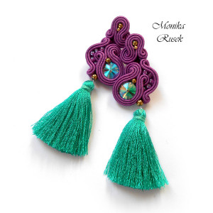 KOLCZYKI SUTASZ fiolet z zielenią