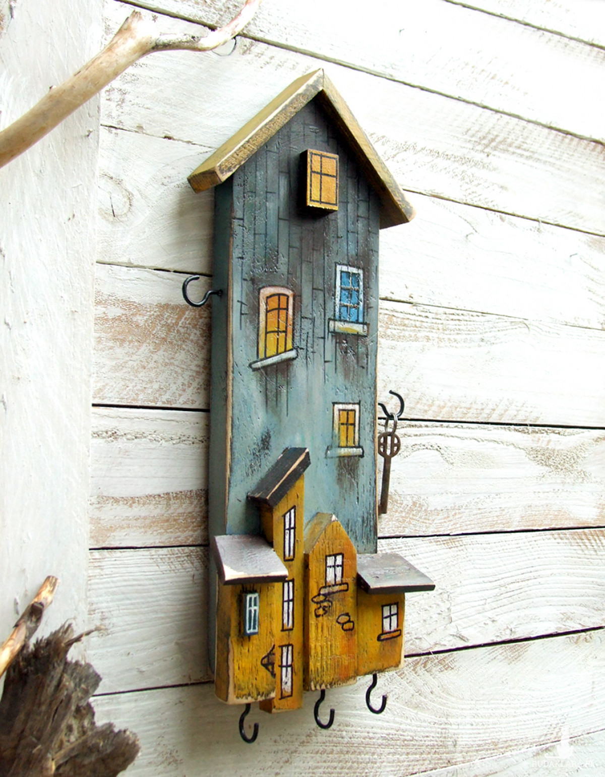 Wieszaczek na klucze z żółtymi domkami