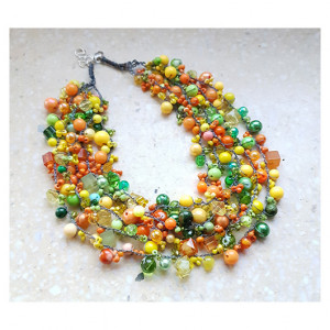 5047 naszyjnik zielony żółty pomarańczowy