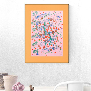 nowoczesny rysunek do domu, abstrakcja malowana ręcznie, abstrakcyjny obrazek 30x40, be happy rysunek A3, styl memphis obraz, boho dekoracja do pokoju