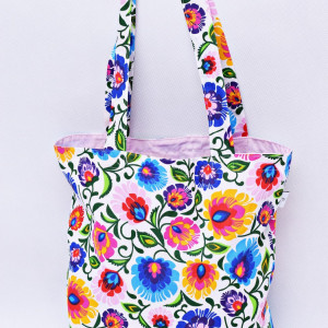 Torba na zakupy, torba shopperka, torba szoperka, eko siatka na zakupy biały łowicz, torba łowicka ludowa