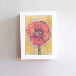 mały obrazek z kwiatkiem,  akwarelka w ramce,  oprawiony szkic kwiatka, kwiat rysunek, ślub prezent, prezent na ślub, prezent do domu, akwarela ręcznie malowany obraz